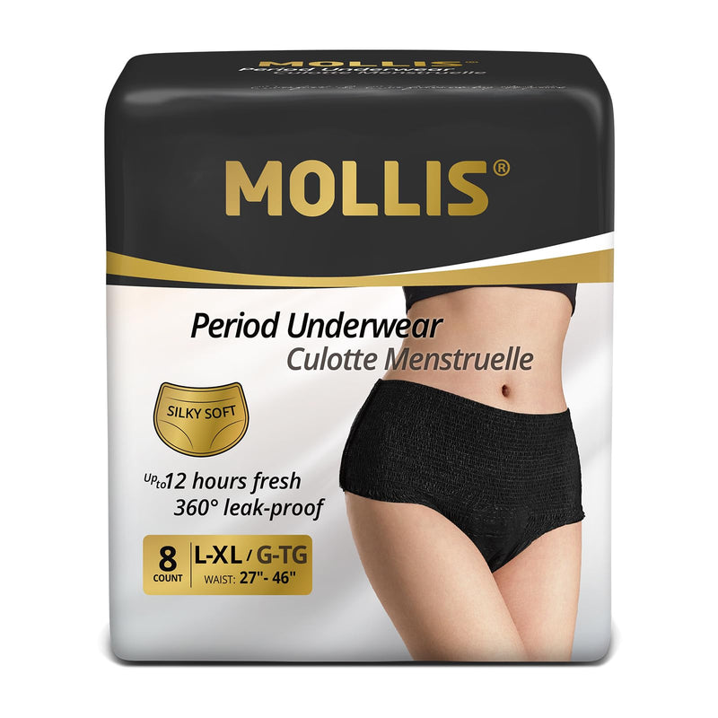 MOLLIS Disposable Period Underwear for Women, Postpartum Panties, Maternity Knickers Heavy Flow Leak Proof, Black,Large/XLarge, 8 Count Large/Xlarge