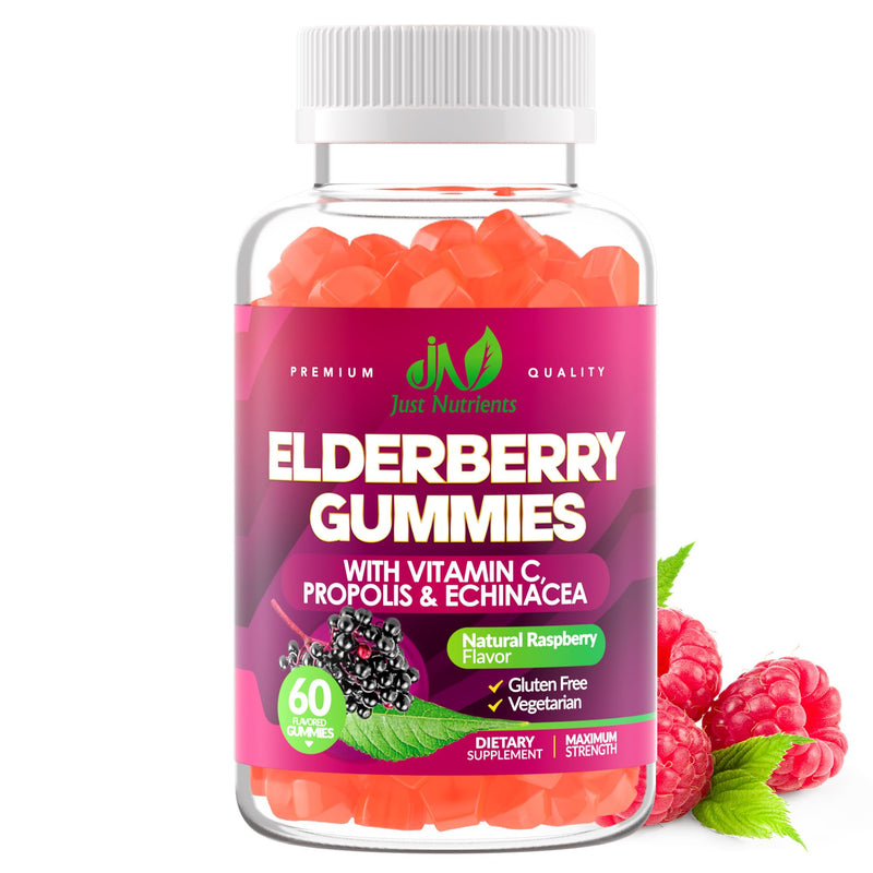 Elderberry Gummies with Vitamin C, Echinacea, Propolis (60 count) | Immune Support for Adults & Kids - Maximum Strength, Great Tasting Raspberry Flavor - Gluten-Free, Vegan 60 Count (Pack of 1)