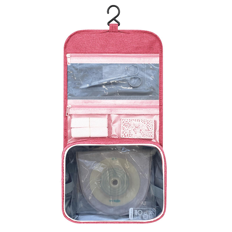 Travel Bag for Ostomy and Colostomy Supplies - Perfect for Post - Surgery Users, with Hanging Design and Stylish Covers for Female Patients Pink