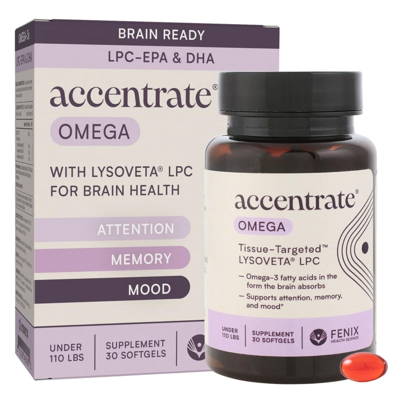 Omega w/LYSOVETA LPC | EPA & DHA Supplements for Brain Health | Focus, Attention, Memory, & Mood | 6X Higher Absorption Than Fish Oil | Omega-3 Fatty Acid Supplements | Highest Potency LPC-DHA 30 Count (Pack of 1) - BeesActive Australia