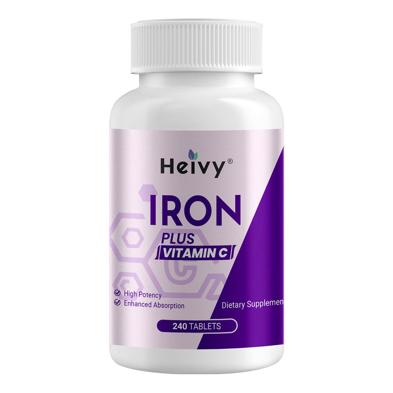 Heivy Ferrous Sulfate 325mg with Vitamin C 100mg, 240 Vegan Tablets | Iron Supplement 65mg, 8 Month Supply - Non-GMO, Vegan, Highly Absorbable 240 Count (Pack of 1)