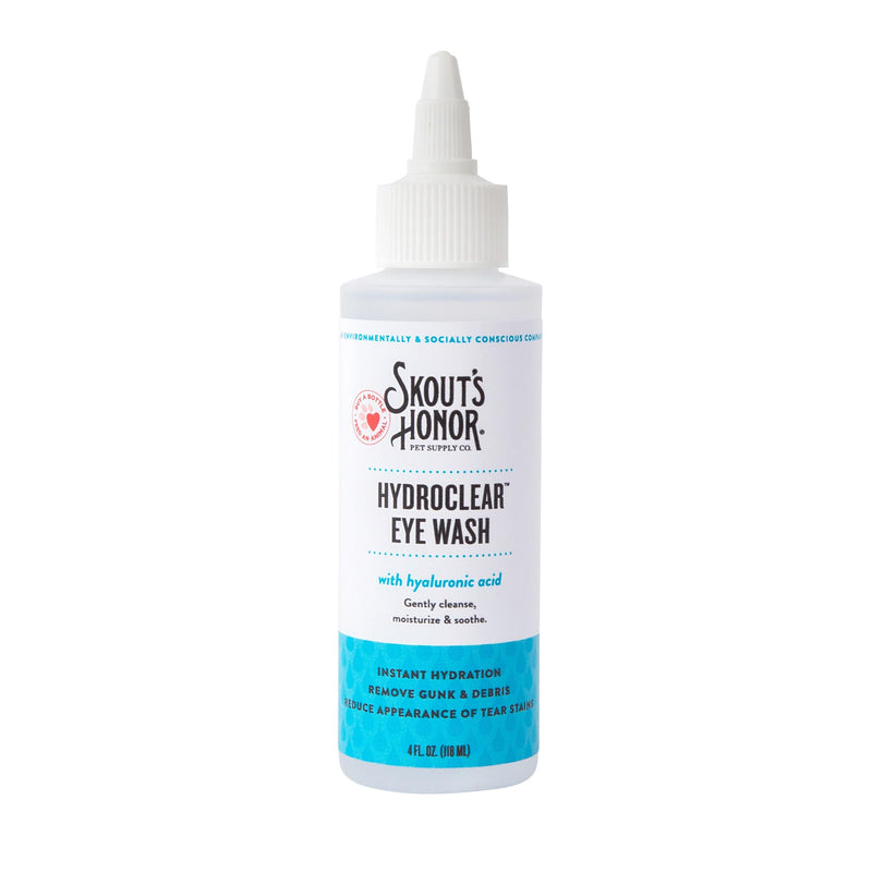 SKOUT'S HONOR HydroClear Eye Wash with Hyaluronic Acid, 4oz Bottle - Non-Medicated, Daily Eye Care for Dogs & Cats Pack of 1