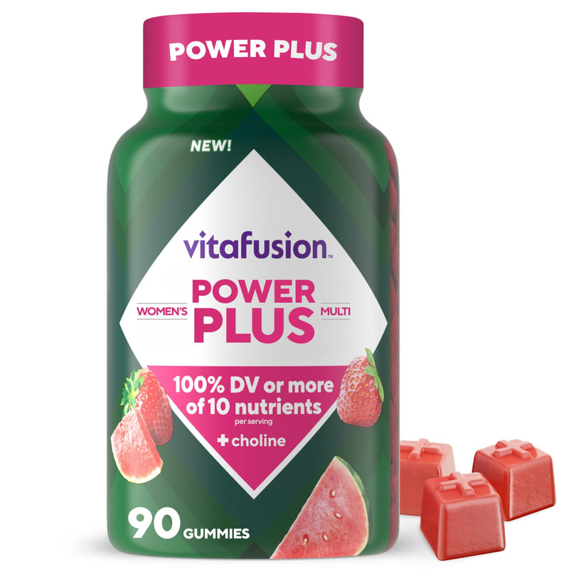 Vitafusion Power Plus Women's Multivitamin Gummy | 90 Adult Gummies | Vitamins with Choline | Strawberry Watermelon Flavor | Gluten-Free Supplement 90 Count (Pack of 1) Power+ Women's Multivitamins