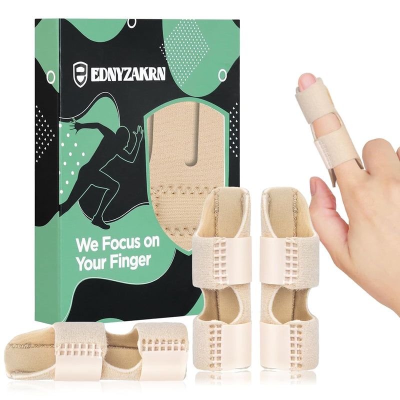 Finger Splints, Finger Brace for Trigger Finger - Broken Finger - Arthritis - Straightening - Support for Index - Middle - Ring One Size Beige 4