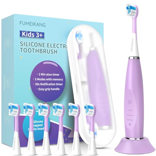 Kids Electric Toothbrushes Toddlers Rechargeable, 6 Heads, Ages 2-12 Purple