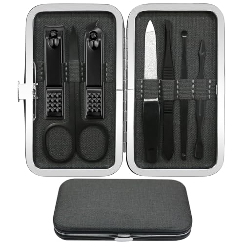 Manicure Pedicure Set Personal Care Nail Clipper Kit 7 PCS Manicure and Pedicure Kit Nail Care Kit for Men Suitable for Travel(Black) Present for Men Husband Boyfriend Parent black