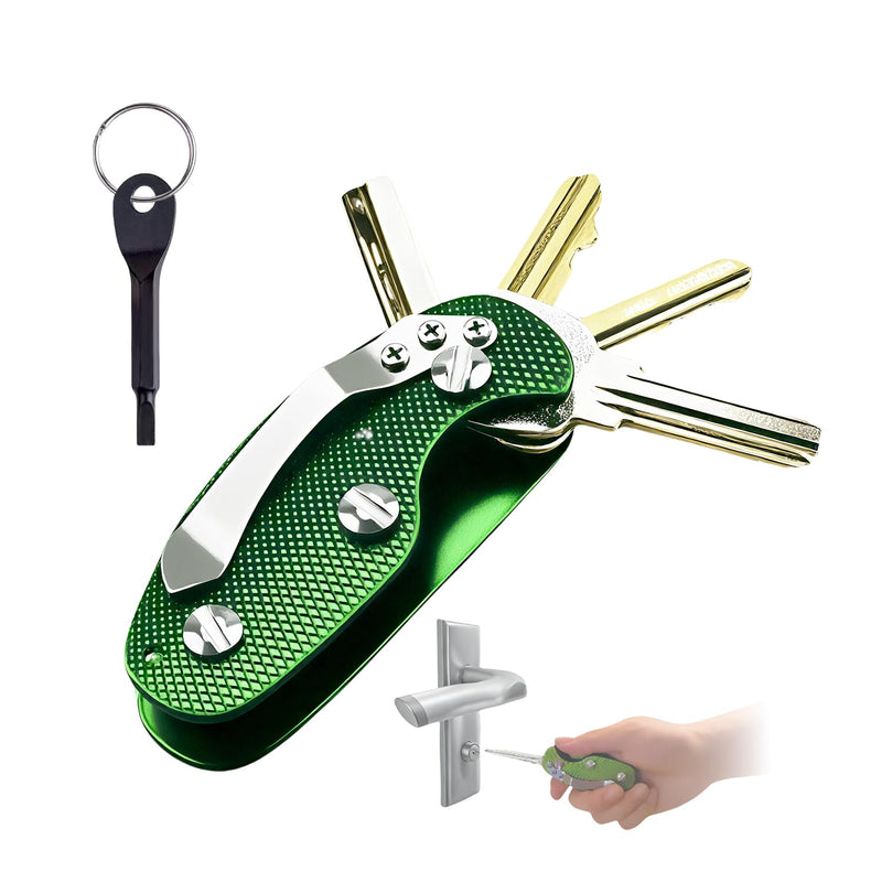 Key Turner Aid for People with Arthritis, FAMCHAINS Folding Key Organizer, Aluminum Keys Holder Keychain Accessories for Men, Door Opening Assistance with Grip Key Extender for Seniors yaoshijia Green