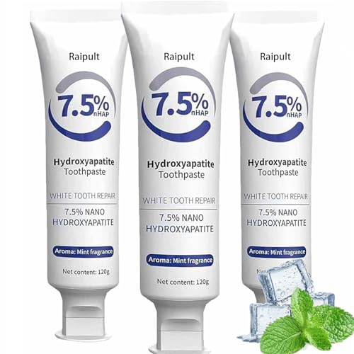 Raipult Hydroxyapatite Toothpaste, Pasta De Dientes Con Hidroxiapatita, 7.5% Hydroxyapatite, Enamel Protection, Tooth Strengthening (3) 3