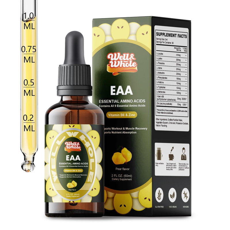 Well&Whole Essential Amino Acids Liquid Drops, EAA Supplement for Recovery | All 9 EAAs | Fast-Absorbing Liquid | Muscle Recovery | Workout Support | Easy Daily Drops