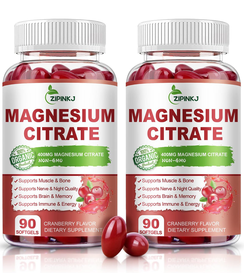 Magnesium Citrate Supplements 400mg for Women & Men, 180 Count | Magnesium Citrate with Vitamin D3, B6 and Cranberry Extract High Absorption for Night Quality, Muscle & Bone, 90 Servings 90 Count (Pack of 2)