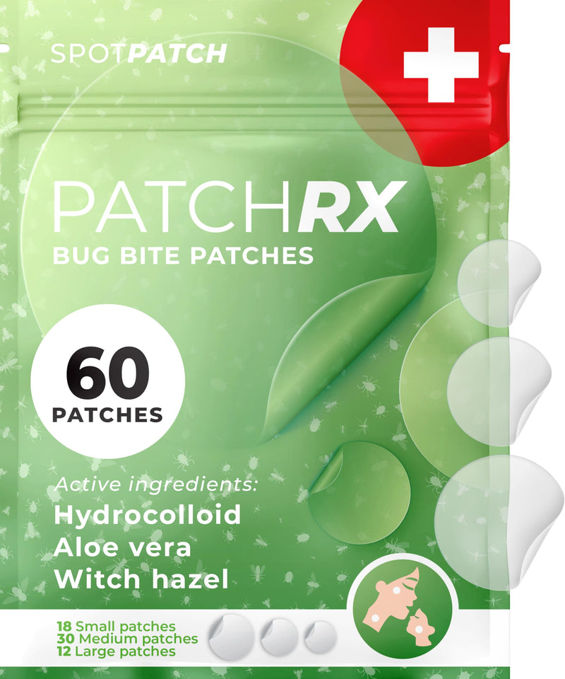 Bug Bite Patches (60 Pack) Mosquito Bite Itch Relief for Kids (Hydrocolloid, Aloe Vera & Witch Hazel, Mosquito Patches for Skin, Bug Bite Itch Relief Stickers for Insect Bites (Skin Friendly) Bug Bite Patch