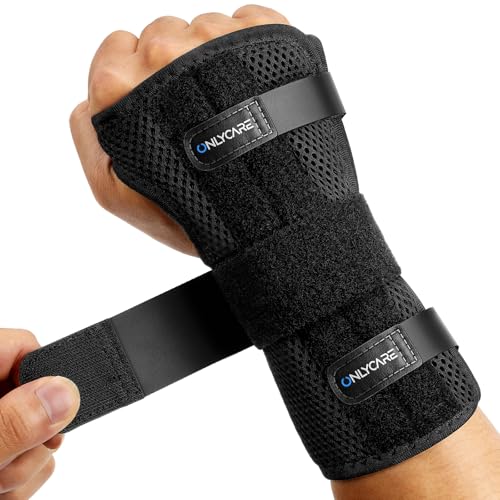 ONLYCARE FSA HSA Carpal Tunnel Wrist Brace Fit Right Hand, Adjustable Wrist Wraps Night Support, Metal Splint Stabilizer Relief Pain for Women Men, Hand Brace for Sprain, Arthritis, Tendonitis, S Black S (Wrist : 5"-6")