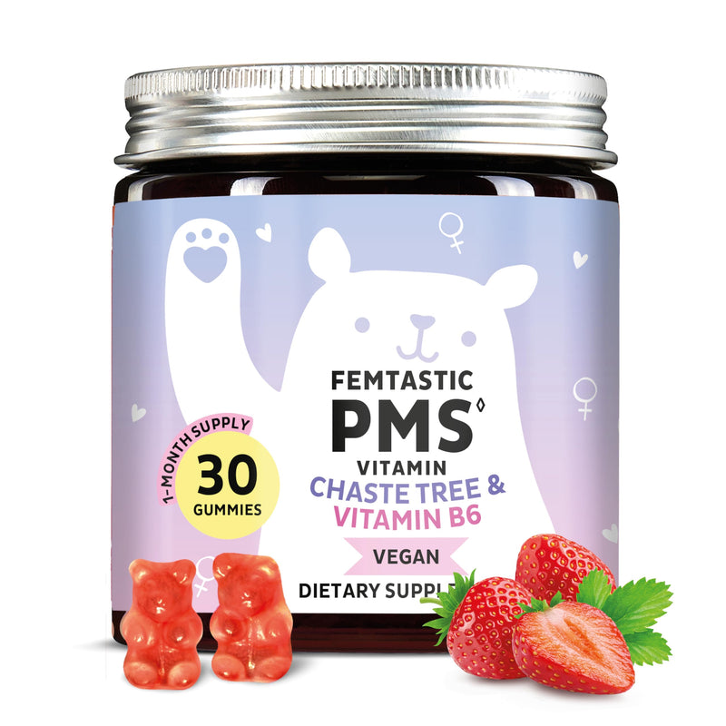 Bears with Benefits PMS Support Gummies with Vitamin B6 & Lemon Balm | With botanical extracts to support hormonal balance and help you feel more like yourself throughout your cycle. Strawberry 30 servings