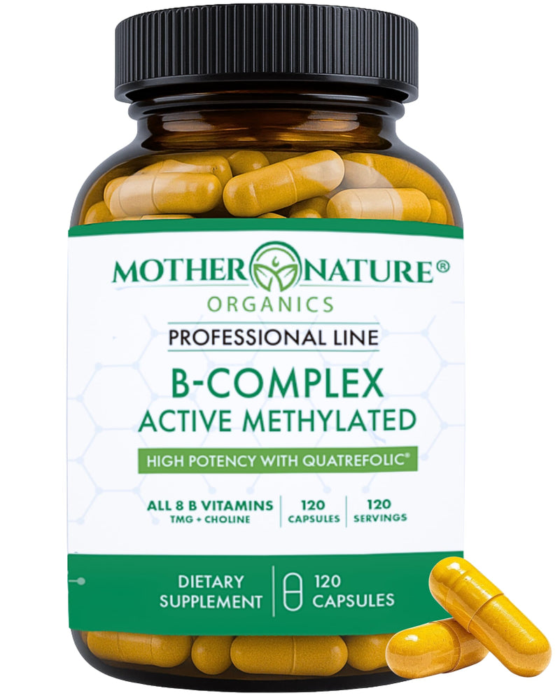 MNO Methylated B Complex with Methyl B12 Folate & Biotin, 120 Capsules | Bioactive B vitamins with methyl B12, B1, B3 niacin, B6, folate & biotin to support energy, brain, heart & metabolism