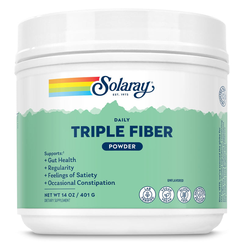 SOLARAY Triple Fiber Powder - Daily Fiber Supplement for Women and Men w/Prebiotics - Gut Health, Occasional Constipation, Digestive Health Support, Unflavored, Vegan, Gluten Free, 30 Servings, 14oz