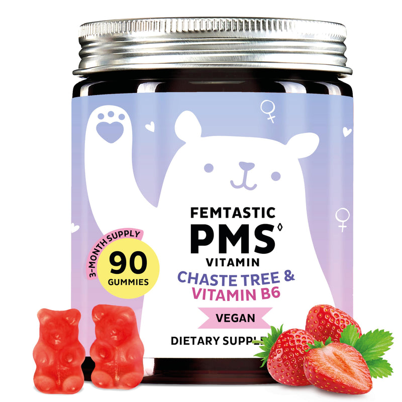 Bears with Benefits PMS Support Gummies with Vitamin B6 & Lemon Balm | With botanical extracts to support hormonal balance and help you feel more like yourself throughout your cycle. Strawberry 90 servings