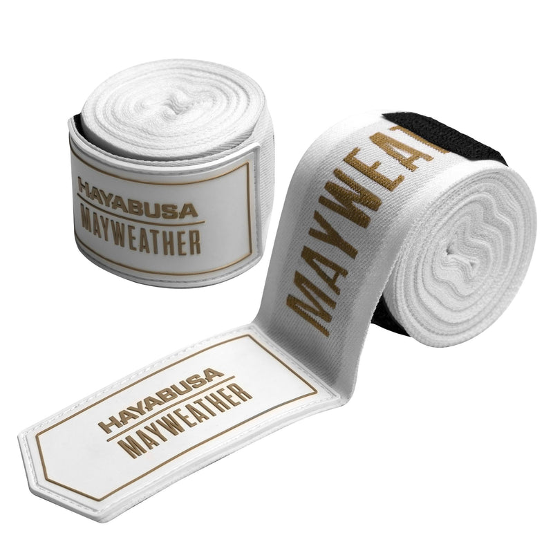 Hayabusa Mayweather Deluxe Hand Wraps for Men and Women, 180 inches White/Gold