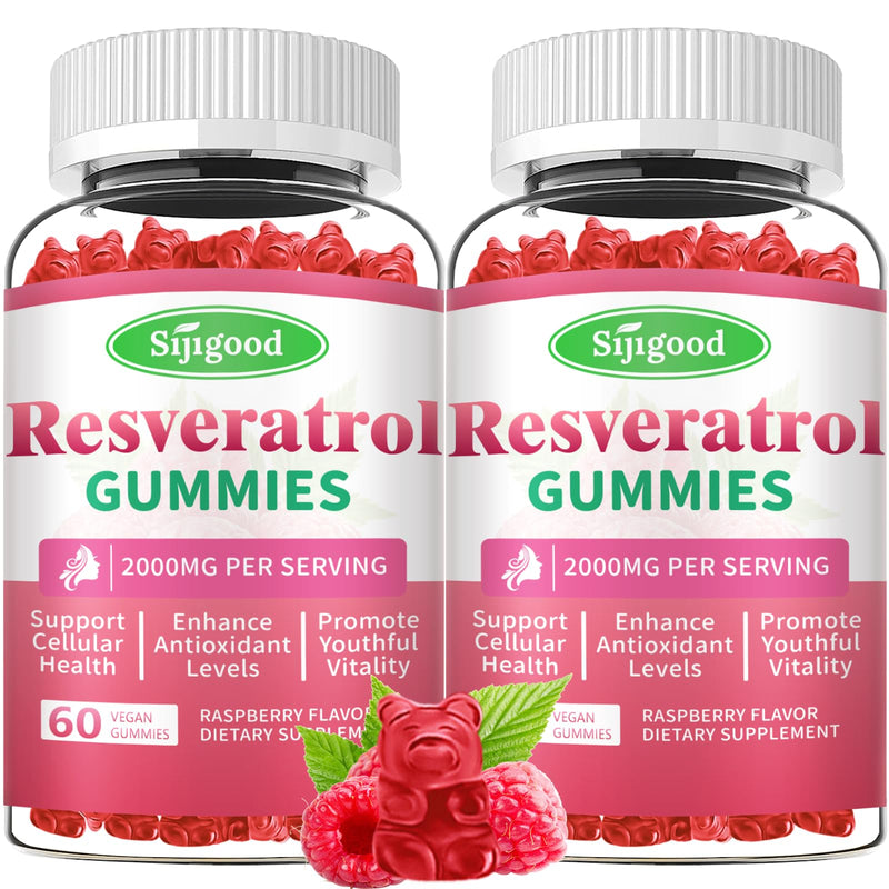 2 Pack Organic Resveratrol Gummies Supplement for Women Sugar Free | For Antioxidant Support, Cellular Health, Immunity, Brain & Energy, Raspberry Flavor, 120 Count 60 Count (Pack of 2)