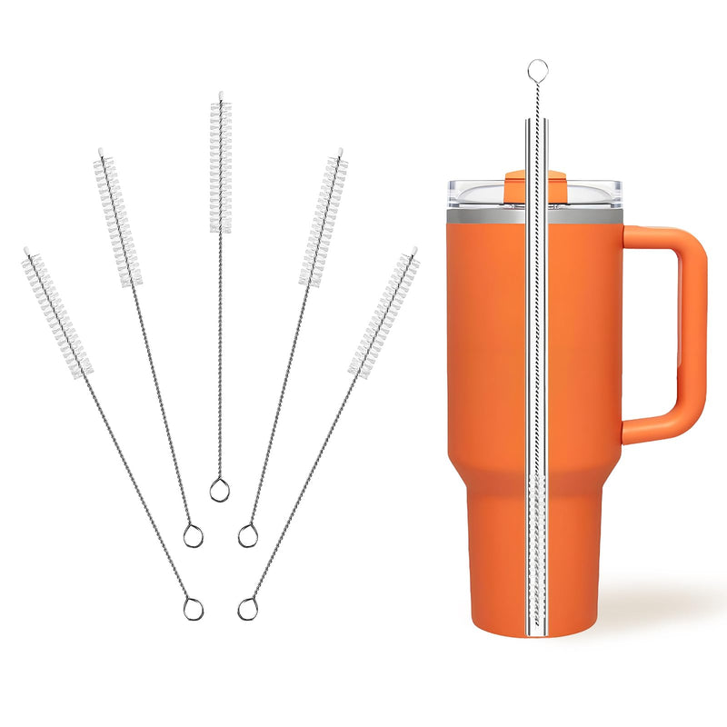 Cleaning Brushes for Reusable Drinking Straws, Set of 5, Long Wire Handle, Bottle and Straw Cleaner for Stanley Mug, Sippy Cup, Water Bottle and Tubes, Reusable and Flexible white00001