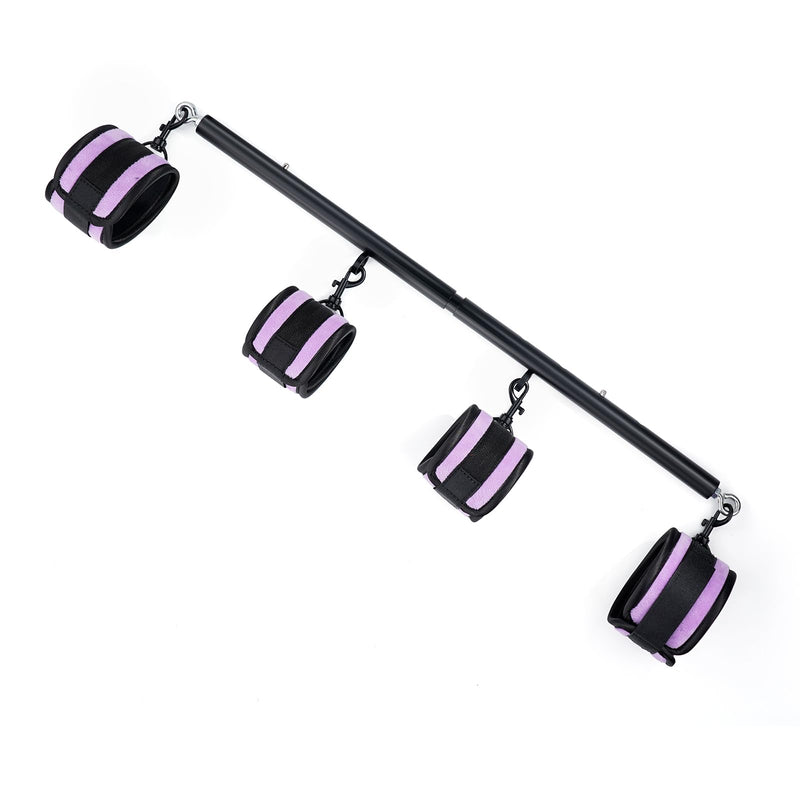 Spreader Bar Heavy Duty Stainless Steel Expandable Home Gym with 4pcs Furry Purple Adjustable Strap,Sports Aid Training Fitness Gear Pilates Aid Kit,Yoga Set Black+Purple Furry Kit