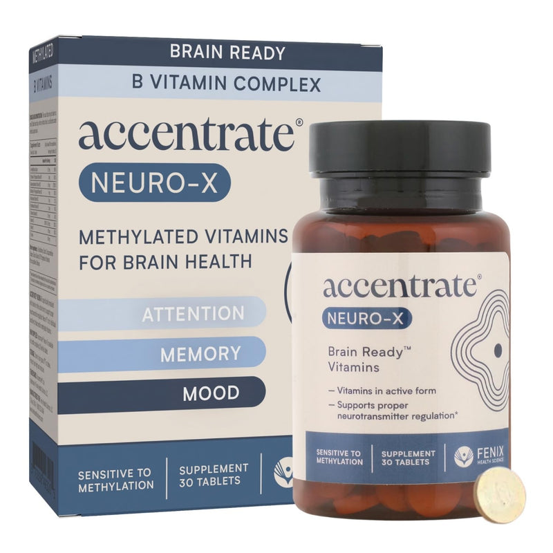 Accentrate Neuro X - Brain Health, Vitamin B Complex, MTHFR, 30 Tablets | A methylated multivitamin at a deliberately low dose, for people who react badly to standard B vitamins. Methylation Sensitive