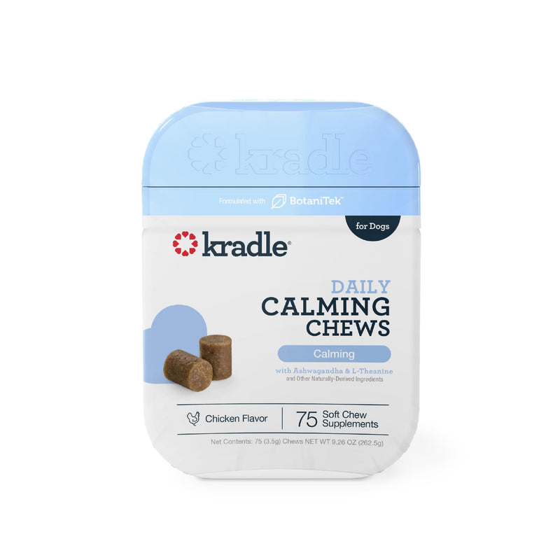 Kradle Calming Chews - Daily Stress Relief Support for Dogs - Bite Size, Chicken Flavor - Human Grade Calming Chews with Soothing Ingredients - for All Dog Breed & Sizes - 75-Count Jar Soft Chews - PawsPlanet Australia