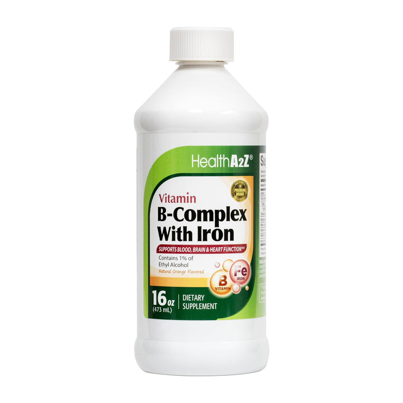 HealthA2Z® Liquid Vitamin B-Complex Plus Iron, Natural Orange Flavored, 16oz (473ml)