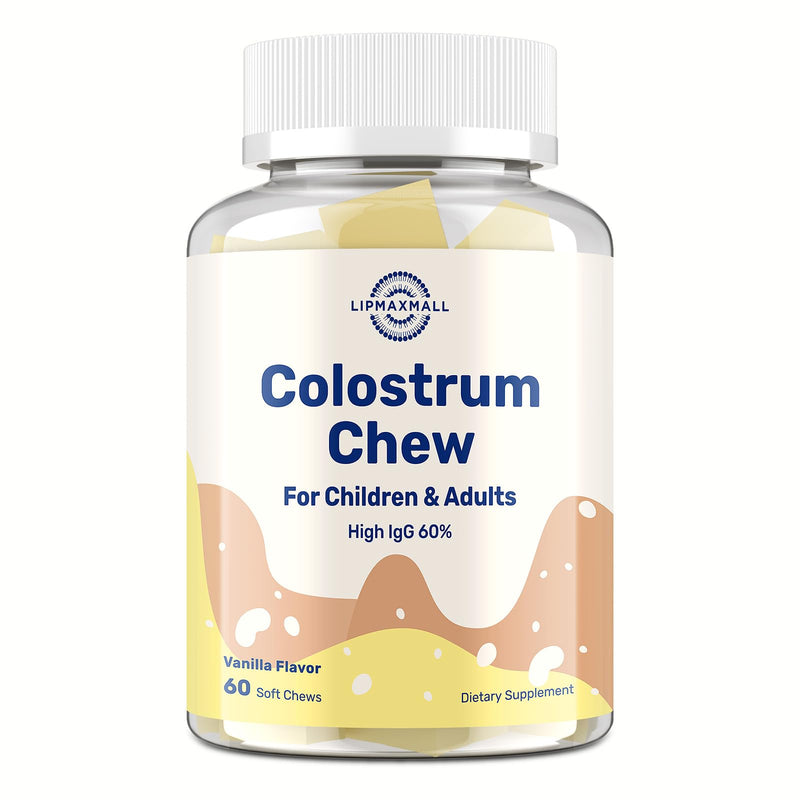Bovine Colostrum Chews Supplement with 60% IgG for Humans Women Men Kids- for Immune, Gut, Bone, Joint, Cognitive, Overall Growth, from Grass-Fed Cows & Vanilla Flavor, 60 Soft Chews 60 Count (Pack of 1)