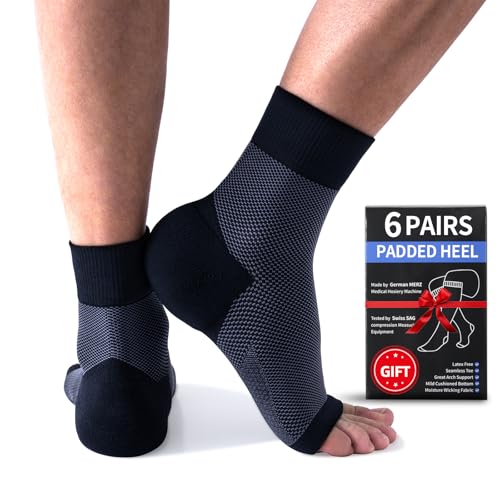 Ankle Compression Sleeve (Cushioned Heel & Firm Support) - Plantar Fasciitis Brace - Open Toe Compression Socks for Swelling, Sprain, Neuropathy, 20-30 mmHg Small 6 Pairs - Black