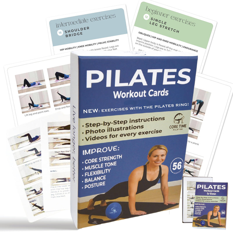 Mat Pilates Cards for Home Workout- Pilates Exercises with Equipment- Detailed Photos and Video Instructions - Produced by Stott Pilates Certified Instructor - Pilates at Home- No Equipment Needed. 56 Mat Pilates Workout Cards: 2nd Edition