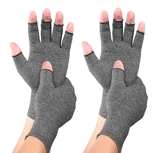 2 Pairs Bamboo Compression Gloves - Bamboo Arthritis Gloves for Men Women - Compression Glove for Arthritis Gray-2 Pairs Medium