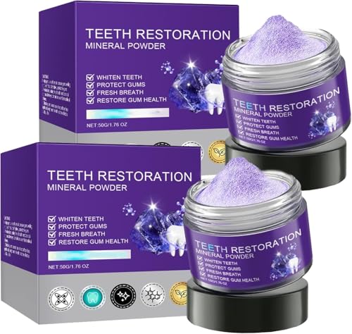 2PCS Purple Teeth Restoration Mineral Powder, Mineral Tooth Powder, Dental Restoration Mine RAL Po wder, in Strengthening Teeth and Gums, Protect Gums and Freshen Breath 2pcs