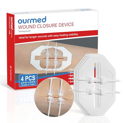 Ourmed Wound Closure Strips(2.4"x 2.8" - 4 Pcs), Butterfly Bandages for Wound Care, Steri Emergency Laceration Closures Without Stitches for Outdoors Use 2.4x 2.8 Inch