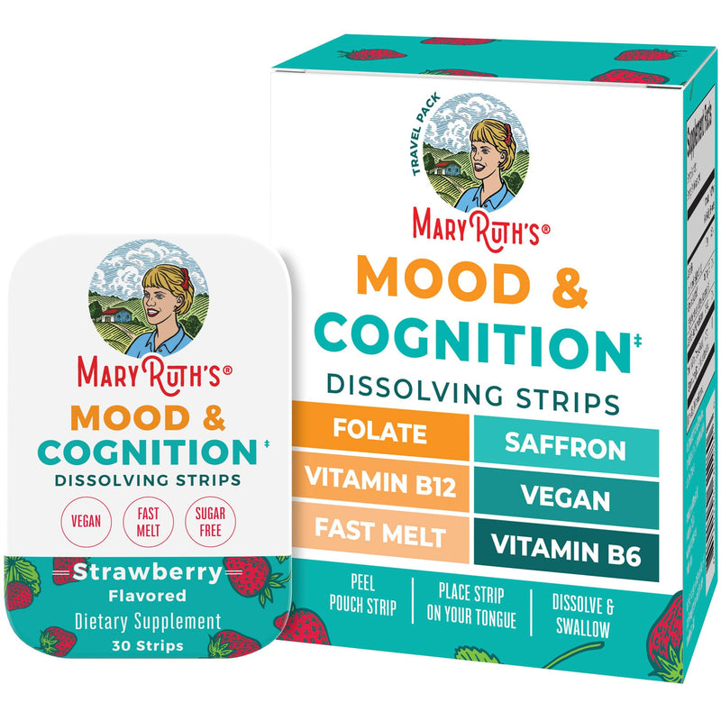 MARYRUTH'S Mood & Cognition Dissolving Strips, Vitamin B12, 30 Count | Vitamin B12, Vitamin B6, Saffron, Folate, Sugar Free