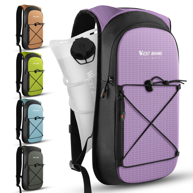 Hydration Backpack with TPU Hydration Bladder, Lightweight Hiking Water Backpack, Hydration Pack with 2L Water Bladder for Running, Cycling Climbing Camping Outdoor Sports Purple