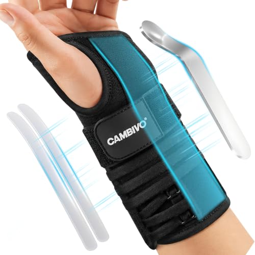 CAMBIVO Wrist Brace for Carpal Tunnel Tendonitis – Night & Day Compression Wrist Support with Removable Aluminum Splint, One-Hand Easy Adjust, Breathable Mesh, Left Hand S/M Black Small/Medium(Left Hand)