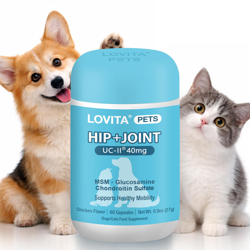 LOVITA Hip + Joint Supplement for Pets - Supports Mobility & Joint Health for Dogs & Cats - 60 Capsules, Chicken Flavor