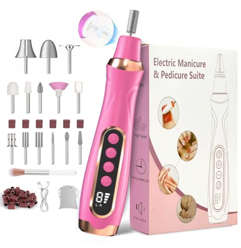 Professional Manicure Pedicure Kit Cordless Electric Nail File Set 6 Speed Cordless Nail Drill for Thick Nail Toenail Cuticle Hand Foot Care Nail Drill Tool(Rose) Rose