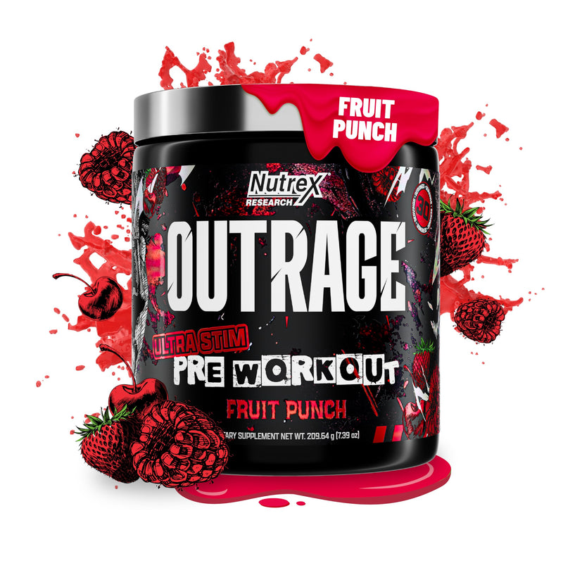 Outrage Ultra HIGH STIM Pre-Workout Powder for Men Fruit Punch | 400mg Caffeine, L-Citrulline, Beta-Alanine, Creatine | Extreme Energy, Focus, Strength & Endurance | 30 Servings 8 Ounce (Pack of 1)