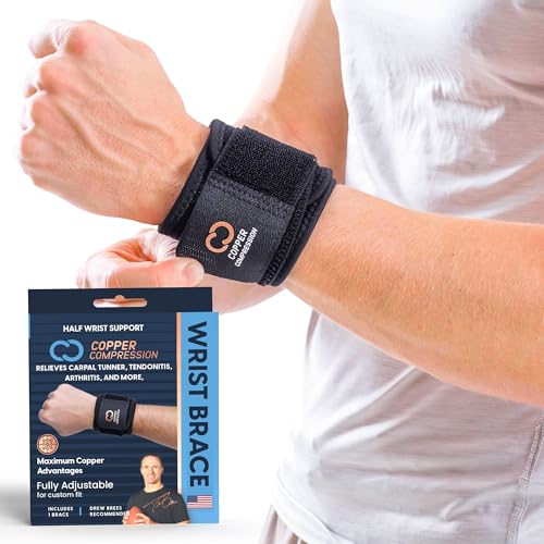 Copper Compression Wrist Wraps (2 Pack) – Adjustable Copper Infused Wrist Support for Weightlifting, Workouts, Injury Recovery, Carpal Tunnel, Tendonitis, and Pain Relief – Breathable and Comfortable Straps