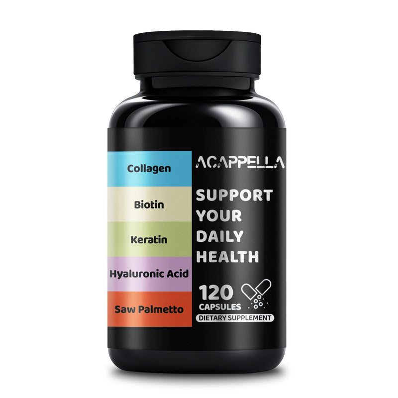 ACAPPELLA Collagen Pills,Biotin,Keratin, Hyaluronic Acid Saw Palmetto Hair Skin and Nails Vitamins Hair Growth Vitamins Capsules for Women (1) 1