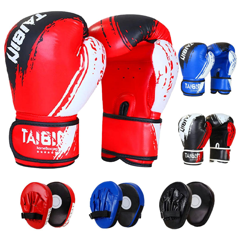 2-in-1 Boxing Gloves and Punching Mitts Set for Kids Youth,6 oz Kids Boxing Gloves and Boxing Pads,Boxing Training Equipment for Punching Bag,Kickboxing,Gift for Boys and Girls Blue