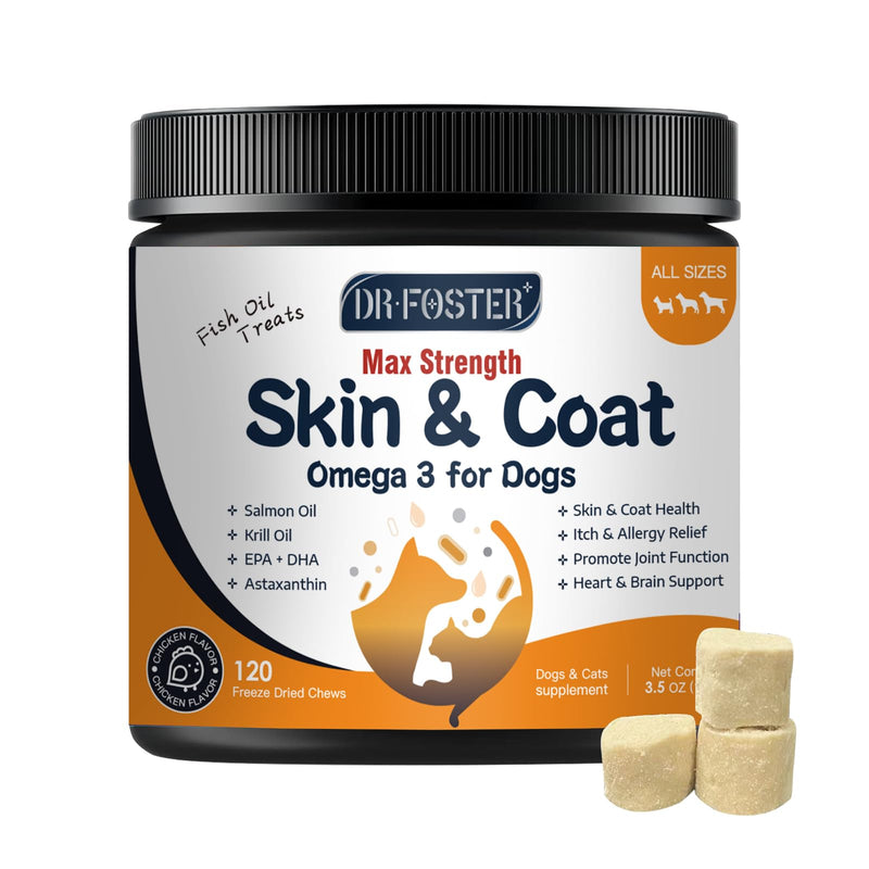 Omega 3 Fish Oil for Dogs, Salmon Oil for Dogs with EPA & DHA for Skin & Coat Health, Itch & Allergy Relief, Dog Shedding, Hot Spots Treatment, Joint Support, with Astaxanthin & Vitamin E 120