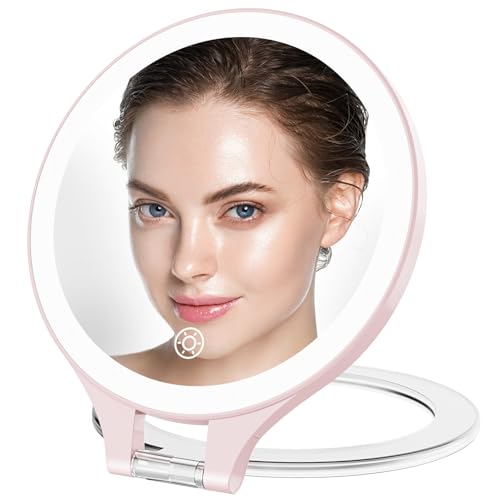 Magnifying Mirror with Light Double Sided travel mirror with light Pink