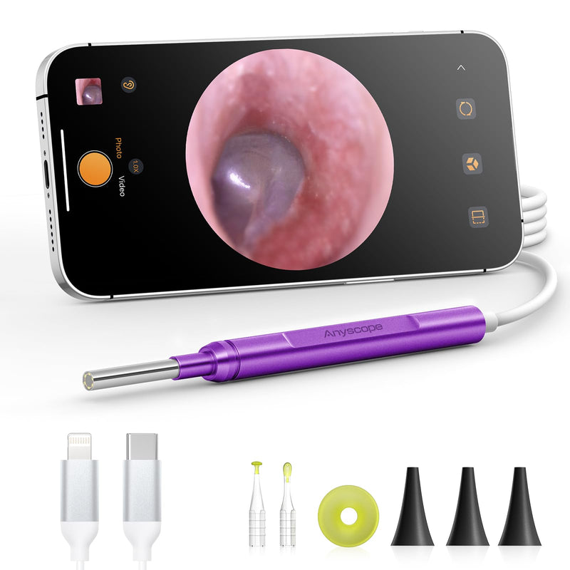 Digital Otoscope Compatible with iPhone and Android Devices, HD Ear Camera with Ear Wax Removal Tools, Video Ear Scope Otoscope with Light, Capture Photos and Videos (Purple) Purple - BeesActive Australia