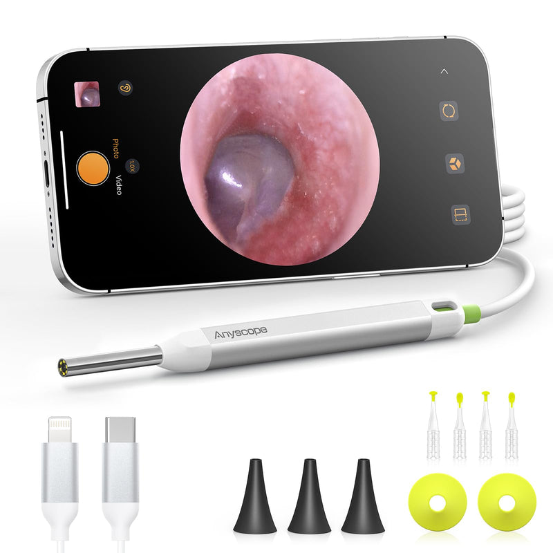 Digital Otoscope with Gyroscope, HD Ear Camera with Ear Wax Removal Tools, Video Ear Scope Otoscope with Light, Compatible with iPhone and Android (Silver) Silver - BeesActive Australia