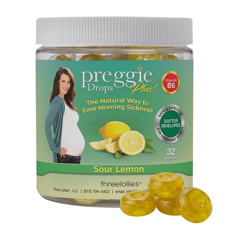 Three Lollies Preggie Pop Drops Plus Pregnancy Candy, Lemon, 32 Count | Pregnancy support candy with vitamin B6 and essential oils; sour lemon flavor, 32 count. 32 Count (Pack of 1)