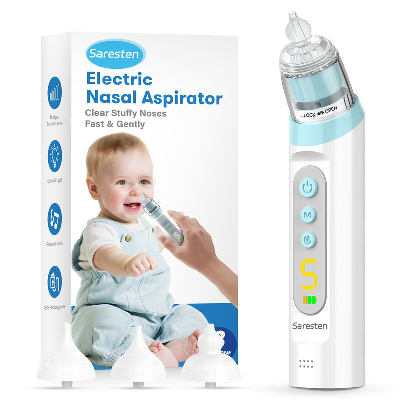 Nasal Aspirator for Baby,Rechargeable Nose Sucker for Baby,Baby Nasal Aspirator with 3 Silicone Tips,Adjustable Suction ,Waterproof Booger Sucker for Baby with Music and Light Function,Blue Blue - BeesActive Australia