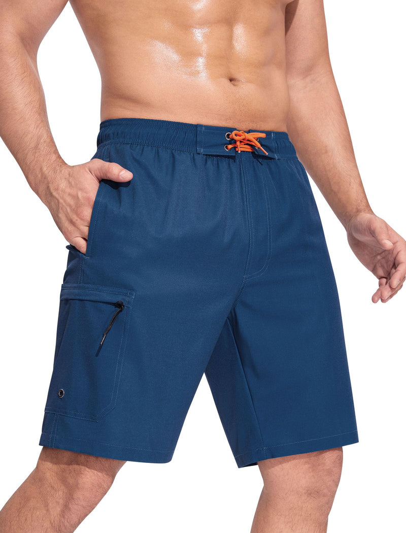 SILKWORLD Mens Swim Trunks Quick Dry Bathing Suit 9 Inch Swim Shorts with Mesh Lining and Zipper Cargo Pockets Navy Blue X-Large