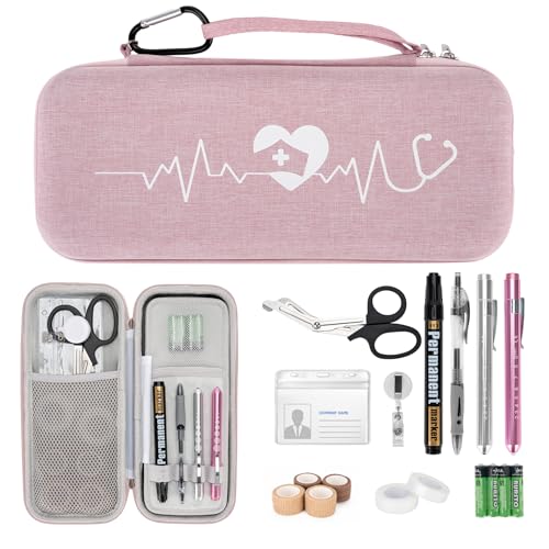 SMYV 17 pcs Stethoscope Case Kit, Nursing School Essentials Include Stethoscope Case, Medical Scissors, Pen Lights, Bandages, Ideal Gifts for Nurse Student Light Pink